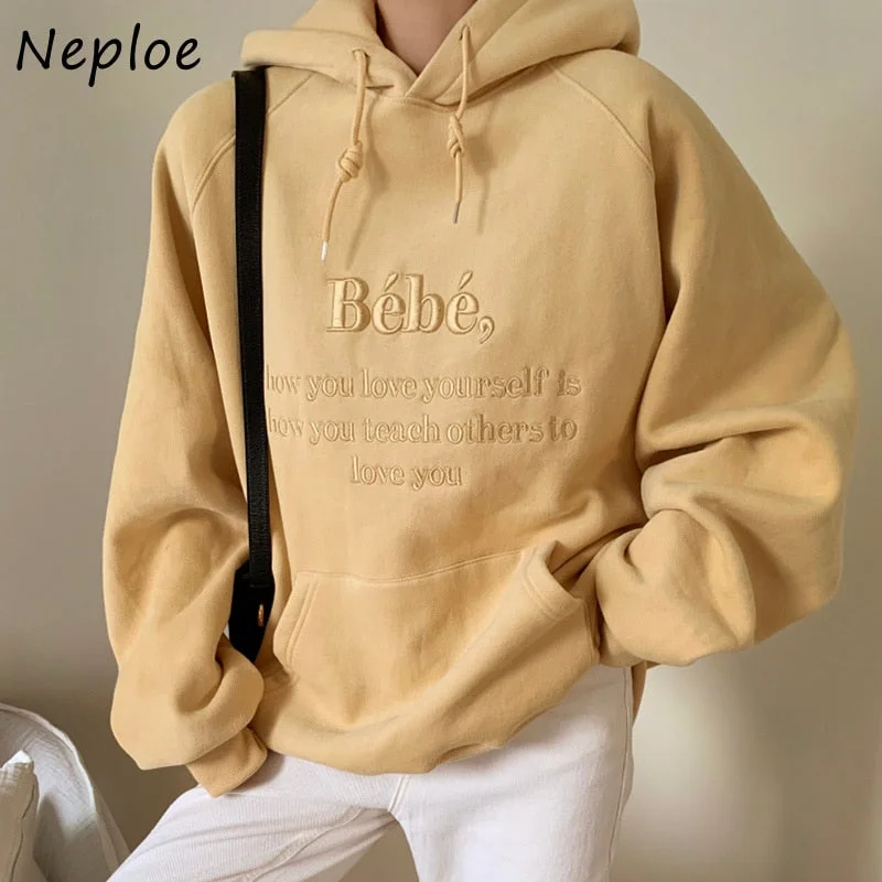Sale Event Christmas Gift Casual Loose New Hooded Tops Mujer Drawstring Pockets Embroidery Letter Pullover Female Long-sleeve Sweatshirt Women Sale Event Christmas Gift Casual Loose New Hooded Tops Mujer Drawstring Pockets Embroidery Letter Pullover Female Long-sleeve Sweatshirt Women