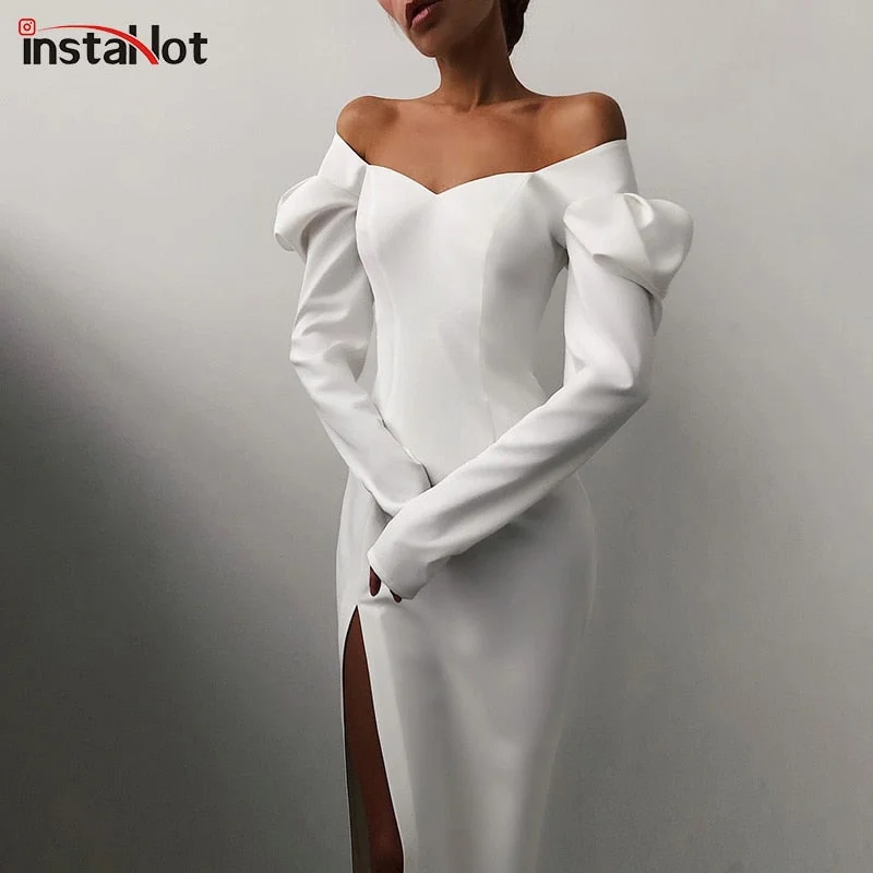 Epic Deals Christmas Gift InstaHot Elegant Party Split Side Dress Puff Sleev Mid-Calf Long Sleeve Office Lady Midi Dress Autumn Sexy Female Dresses Epic Deals Christmas Gift InstaHot Elegant Party Split Side Dress Puff Sleev Mid-Calf Long Sleeve Office Lady Midi Dress Autumn Sexy Female Dresses