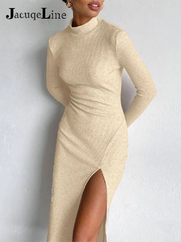 Today’s Deal Christmas Gift Jacuqeline Autumn Winter Turtleneck Ribbed Women Knitted Midi Dress Sexy Bodycon With Pads Basic Long Sleeve Split Dresses Today’s Deal Christmas Gift Jacuqeline Autumn Winter Turtleneck Ribbed Women Knitted Midi Dress Sexy Bodycon With Pads Basic Long Sleeve Split Dresses