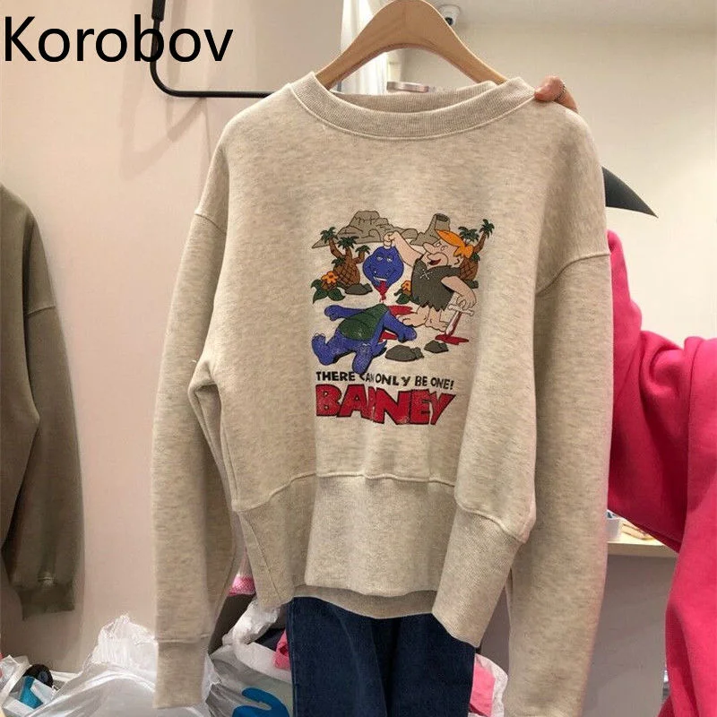 Price Reduction Christmas Gift Korobov Korean Women's Hoodie Spring and Autumn Thin Section  New Fashion Cartoon Loose Shoulder Short Coat Jacket