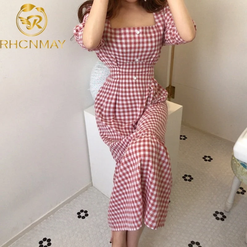 Shop and Save Christmas Gift New Style High Waist Red Plaid Vintage Mermaid Dress Women Elegant Puff Sleeve Midi Holiday Clothes Korean Fashion Clothing Shop and Save Christmas Gift New Style High Waist Red Plaid Vintage Mermaid Dress Women Elegant Puff Sleeve Midi Holiday Clothes Korean Fashion Clothing