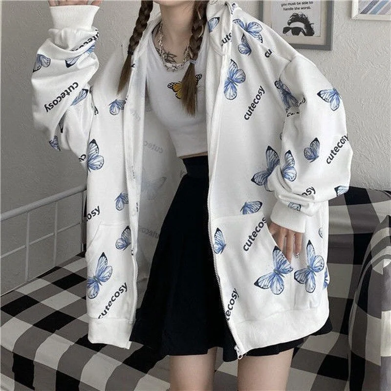Deep Discounts Christmas Gift QWEEK Harajuku Zip Up Tracksuit Women Butterflies Print Hoodie with Zipper Sweatshirt Oversized Egirl Clothes Aesthetic Deep Discounts Christmas Gift QWEEK Harajuku Zip Up Tracksuit Women Butterflies Print Hoodie with Zipper Sweatshirt Oversized Egirl Clothes Aesthetic