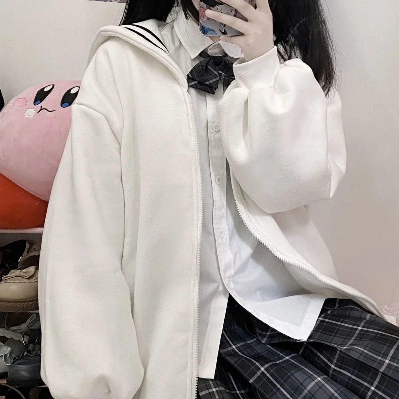 Fantastic Offers Christmas Gift QWEEK Japan Style Sailor Collar Hoodie Women Kawaii Navy White Sweatshirt Autumn Winter Thick Zip Up Hoody Zipper Cute Tops Fantastic Offers Christmas Gift QWEEK Japan Style Sailor Collar Hoodie Women Kawaii Navy White Sweatshirt Autumn Winter Thick Zip Up Hoody Zipper Cute Tops