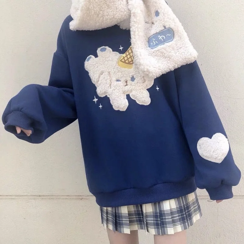 Daily Deals Christmas Gift QWEEK Kawaii Doggy Hoodie Women Embroidered Blue Crewneck Sweatshirt Korean Winter Long Sleeve Cute Top Soft Girl Clothes Daily Deals Christmas Gift QWEEK Kawaii Doggy Hoodie Women Embroidered Blue Crewneck Sweatshirt Korean Winter Long Sleeve Cute Top Soft Girl Clothes