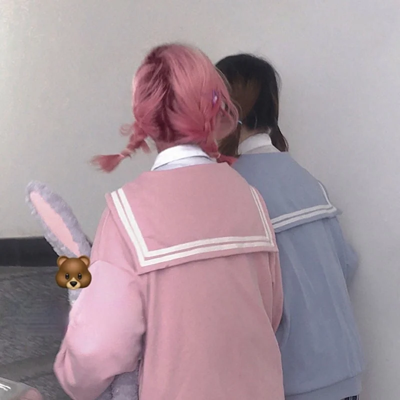 Online Only Christmas Gift QWEEK Kawaii Zip Up Hoodie Sailor Collar Sweatshirt Japan Style Long Sleeve Cute Tops for Teens  JK Pink Navy Soft Girl Kpop