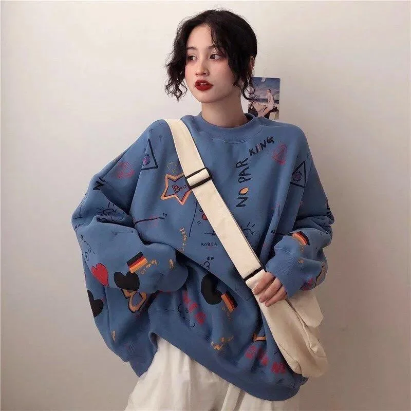 Amazing Deals Christmas Gift Woman Cartoon O-Neck Sweatshirt Spring and Autumn Casual Loose Hoodie Harajuku Korean Graffiti Printing Streetwear Pullover Tops Amazing Deals Christmas Gift Woman Cartoon O-Neck Sweatshirt Spring and Autumn Casual Loose Hoodie Harajuku Korean Graffiti Printing Streetwear Pullover Tops