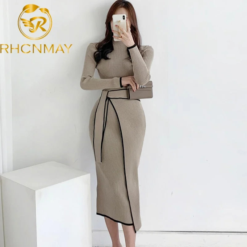 Price Rollback Christmas Gift Woman Dress With Belt Vintage Patchwork Slim Knitted Midi Dresses Women Autumn Winter Elegant Sweater Knit Dress Vestidos Price Rollback Christmas Gift Woman Dress With Belt Vintage Patchwork Slim Knitted Midi Dresses Women Autumn Winter Elegant Sweater Knit Dress Vestidos