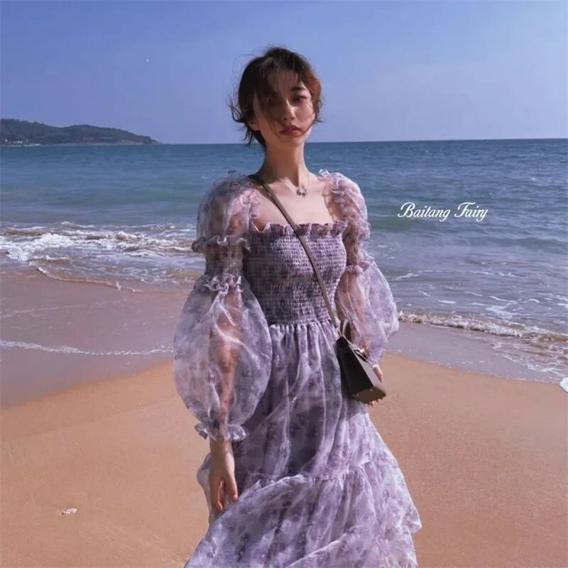 Markdowns Christmas Gift Women Puff Sleeve Square Collar Boho Beach Floral Dress Summer Lace Elegant Midi Dress Female Party One Piece Dress Kor Markdowns Christmas Gift Women Puff Sleeve Square Collar Boho Beach Floral Dress Summer Lace Elegant Midi Dress Female Party One Piece Dress Kor