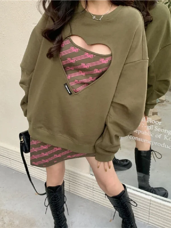 Hurry In Awakecrm Deeptown Y2K Korean Style Hollow Out Heart Hoodies Women Vintage Sexy Plus Size Sweatshirts E-Girl Long Sleeve Green O-Neck Tops Hurry In Awakecrm Deeptown Y2K Korean Style Hollow Out Heart Hoodies Women Vintage Sexy Plus Size Sweatshirts E-Girl Long Sleeve Green O-Neck Tops