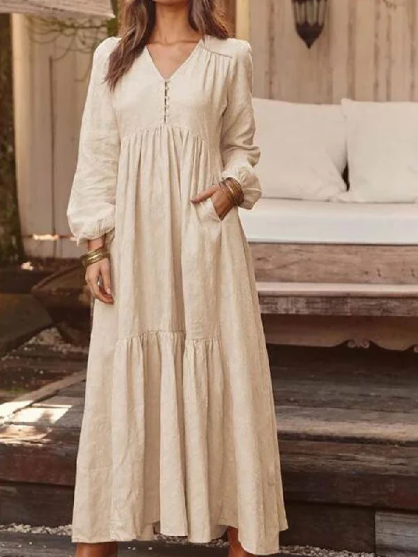 Friends and Family Sale Awakecrm Joskaa Cotton Long Dress Women Retro Solid Color Maxi Dress Lantern Sleeve with Pocket Pleated Casual Dresses V Neck Dress Friends and Family Sale Awakecrm Joskaa Cotton Long Dress Women Retro Solid Color Maxi Dress Lantern Sleeve with Pocket Pleated Casual Dresses V Neck Dress