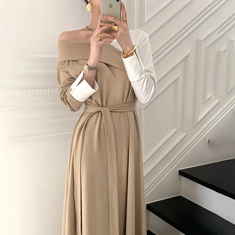Price Blitz Awakecrm Joskka V-Neck Elegant Color Patchwork Long Maxi Dress Women Spring Office Dress Off Shoulder Long Sleeve Korean with Belt Vintage Hoco Dress Price Blitz Awakecrm Joskka V-Neck Elegant Color Patchwork Long Maxi Dress Women Spring Office Dress Off Shoulder Long Sleeve Korean with Belt Vintage Hoco Dress