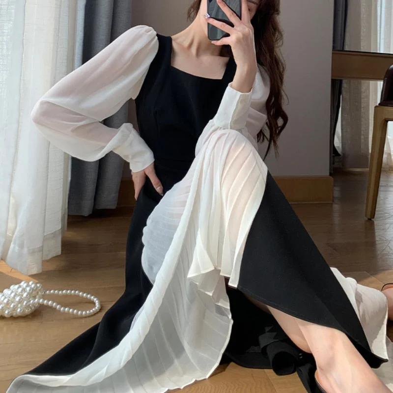 Today Only Office Lady Black Elegant Dress Women French Vintage Midi Dress Casual Party One Piece Dress Korean Fashion  Autumn Chic