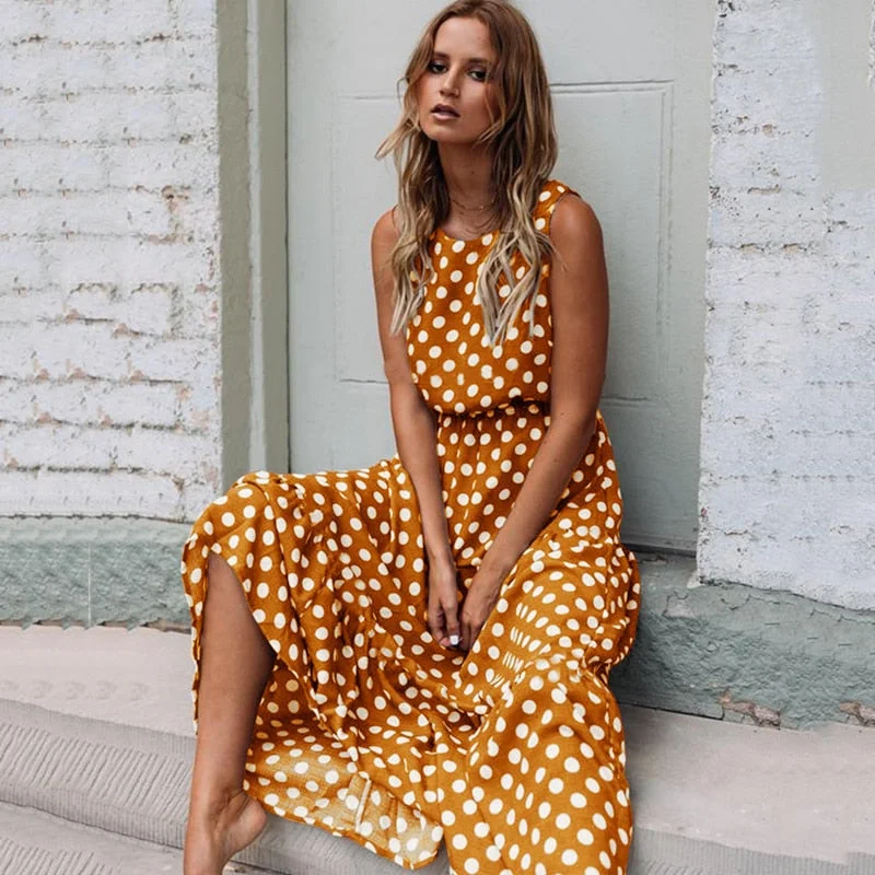 Price Smash Awakecrm Sleeveless Yellow Polka Dot A Line Dress Women High Waist Summer Maxi Dresses Vintage Sundress Loose Casual Long Dress Lady Price Smash Awakecrm Sleeveless Yellow Polka Dot A Line Dress Women High Waist Summer Maxi Dresses Vintage Sundress Loose Casual Long Dress Lady