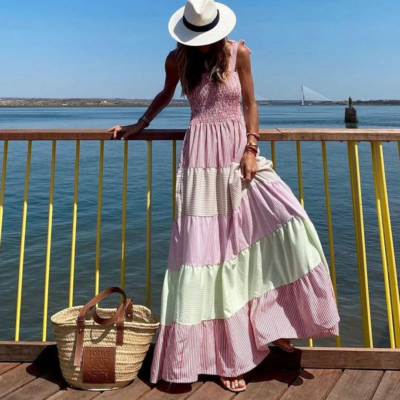Inventory Reduction Awakecrm Summer Sleeveless Pleated Beach Long Dress Women Elegant Stripe Printed Party Dress Sexy Off Shoulder Bow Sling Lady Maxi Dress Inventory Reduction Awakecrm Summer Sleeveless Pleated Beach Long Dress Women Elegant Stripe Printed Party Dress Sexy Off Shoulder Bow Sling Lady Maxi Dress