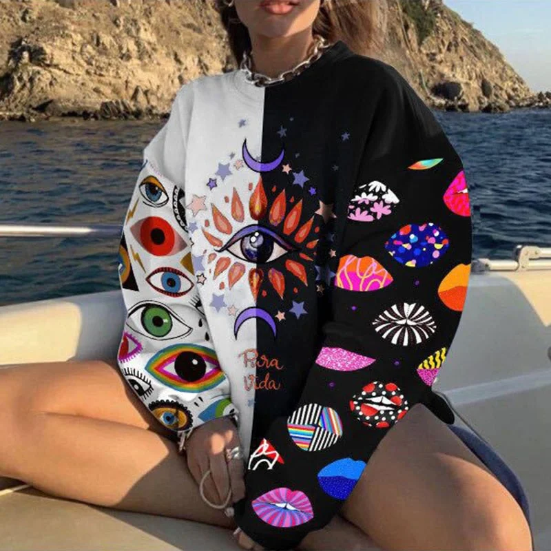 Super Deal Awakecrm Vintage Colorful Butterfly Print Blouse Sweatshirt Spring Long Sleeve Pullover Top Autumn O-Neck Harajuku Loose Women Shirts 3XL