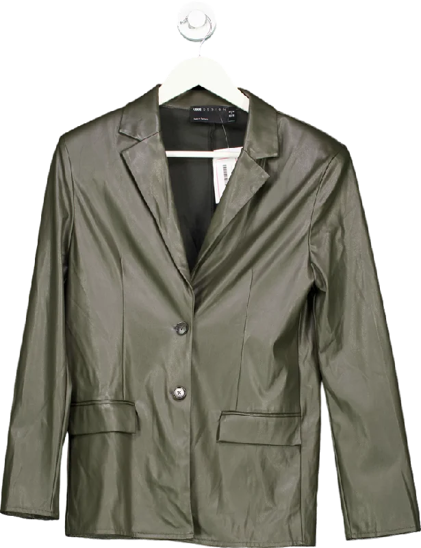Shop and Save ASOS Design Olive Green Faux Leather Blazer UK 6