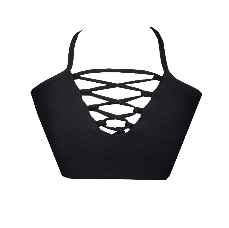 Weekend Flash Sale BK86 Black Lace Up V Crop Top