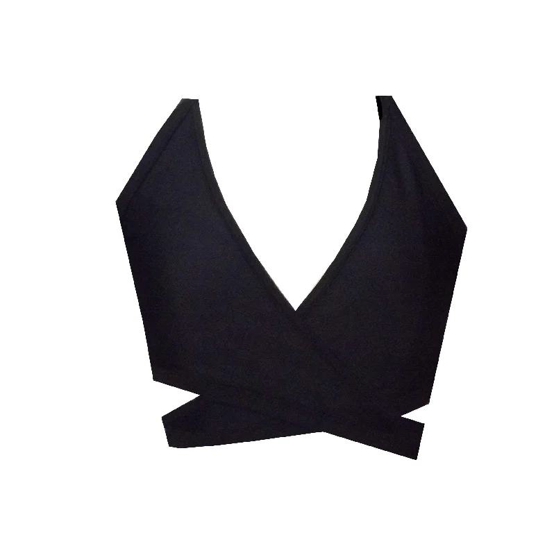 New Deals Black Cross Over Wrap Sports Crop Top