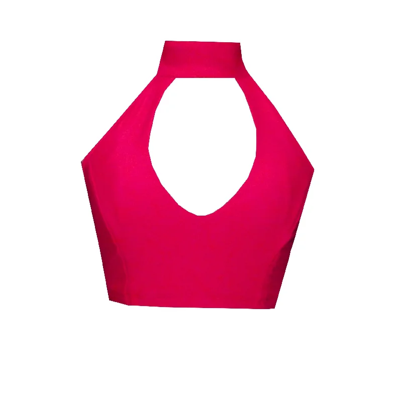 Limited Availability High Neck Halter Sports Crop Top in Red BK139R