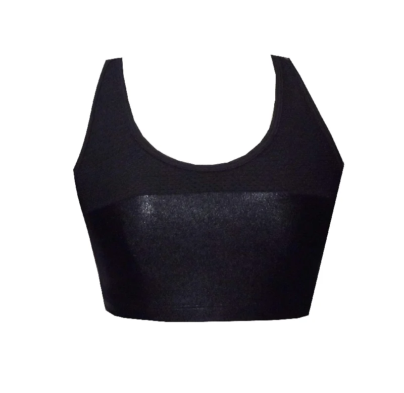 Hurry In Leather-look and Sports Mesh Crop Top