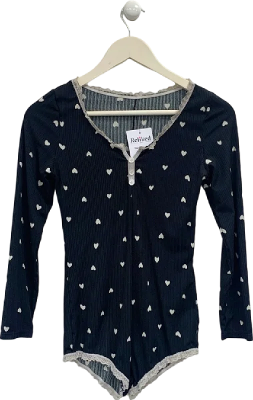 Year-End Clearance Black Heart Print Bodysuit UK S