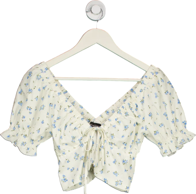 Discount Mania PrettyLittleThing White Floral Crop Top UK 6