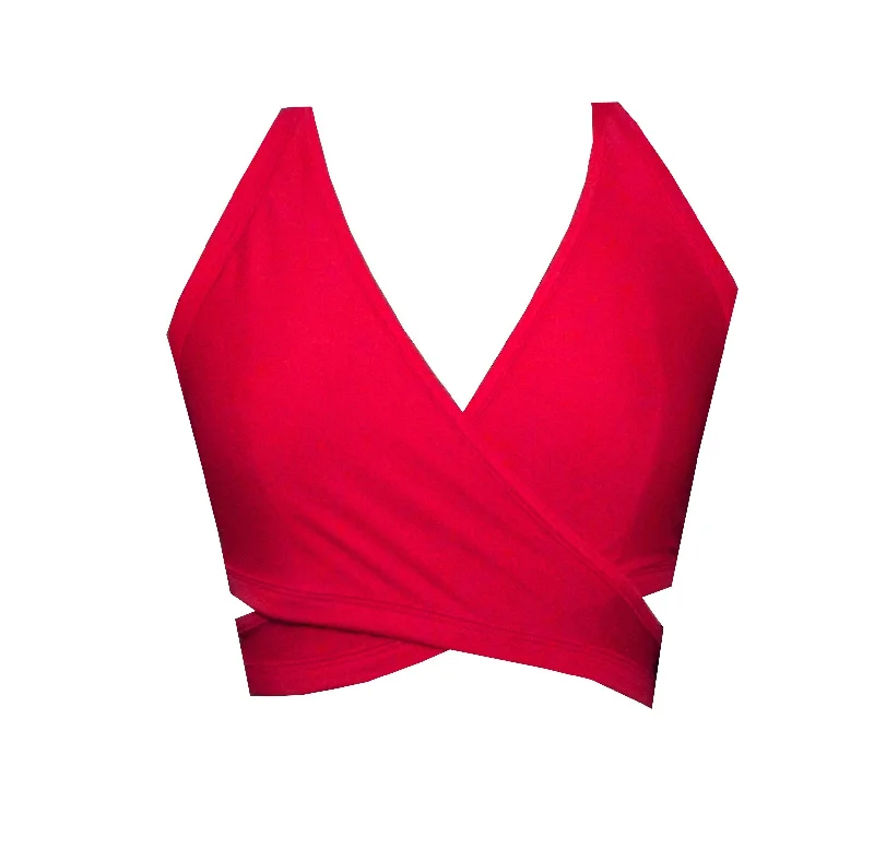 Limited Time Offer Red Cross Over Wrap Sports Crop Top