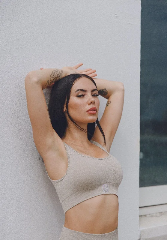 Online Only Ribbed Seamless Sports Bra - Nude