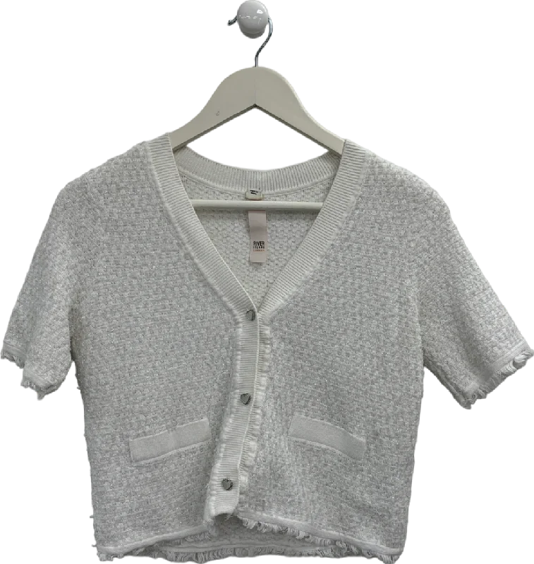 Online Exclusive River Island White Heart Button Crop Top UK 8