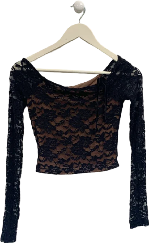 Deal of the Day Tiger Mist Black Lace Long Sleeve Top UK XS