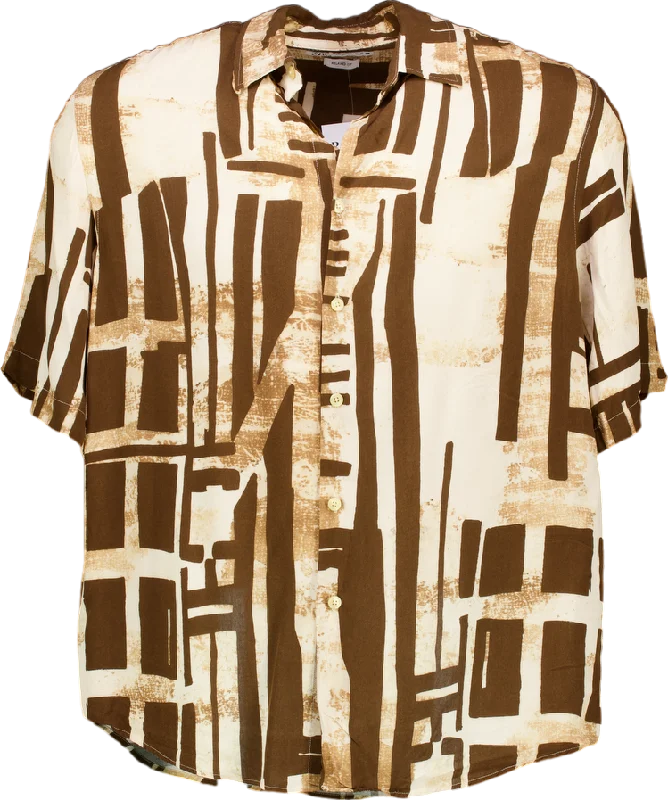 Best Bargains Zara Brown Geometric Print Relaxed Fit Shirt UK L