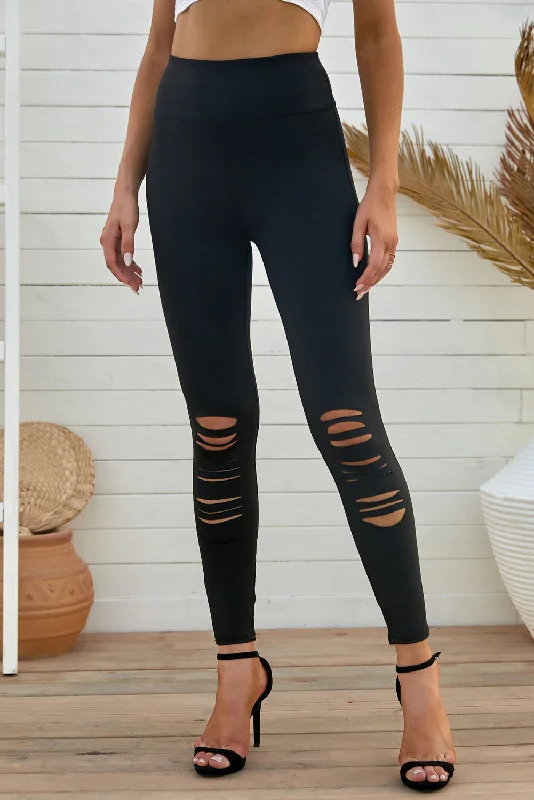New Arrival Double Take Wide Waistband Distressed Slim Fit Leggings