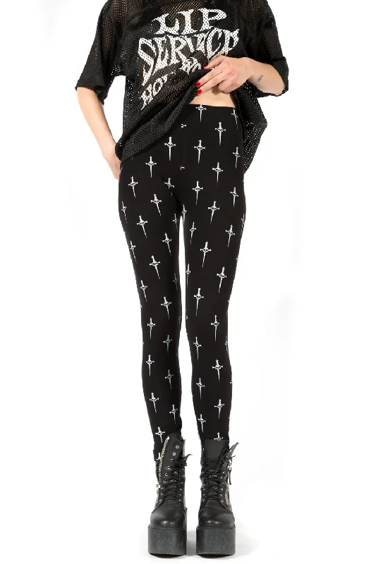 Midnight Sale Dagger Print High Waisted Leggings