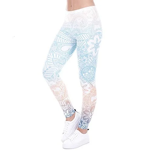 Discount Mania Middle Waisted Seamless Workout Leggings - Women’s Mandala Printed Yoga Leggings, Tummy Control Running Pants (Color Mandala, One Size)