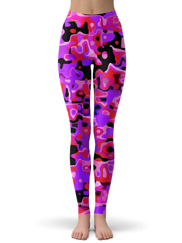 Year-End Sale Purple Red and Black Rave Camo Melt Leggings