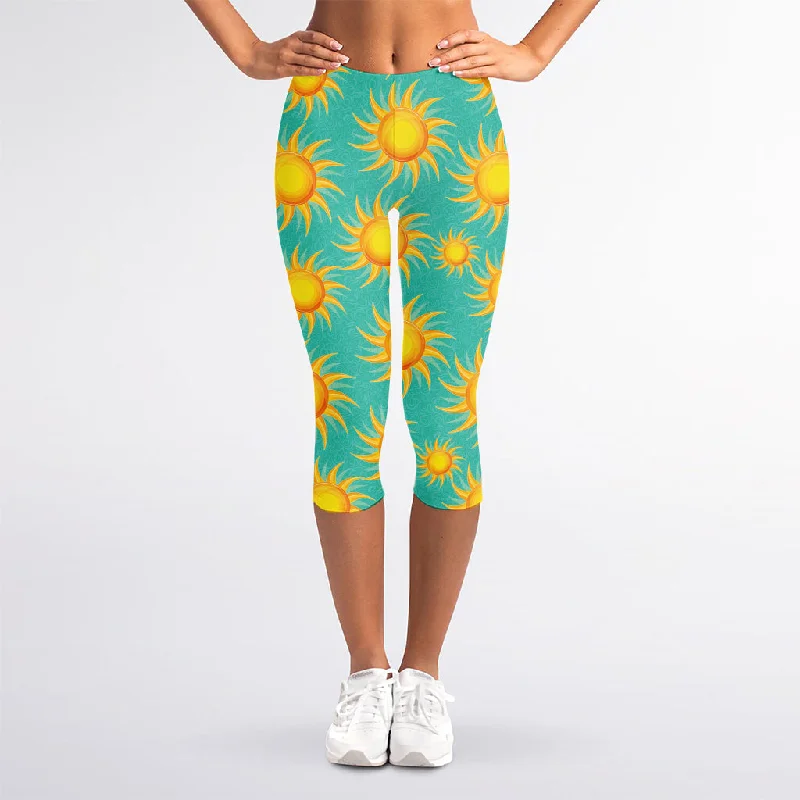 Deal of the Week Shiny Sun Pattern Print Women's Capri Leggings