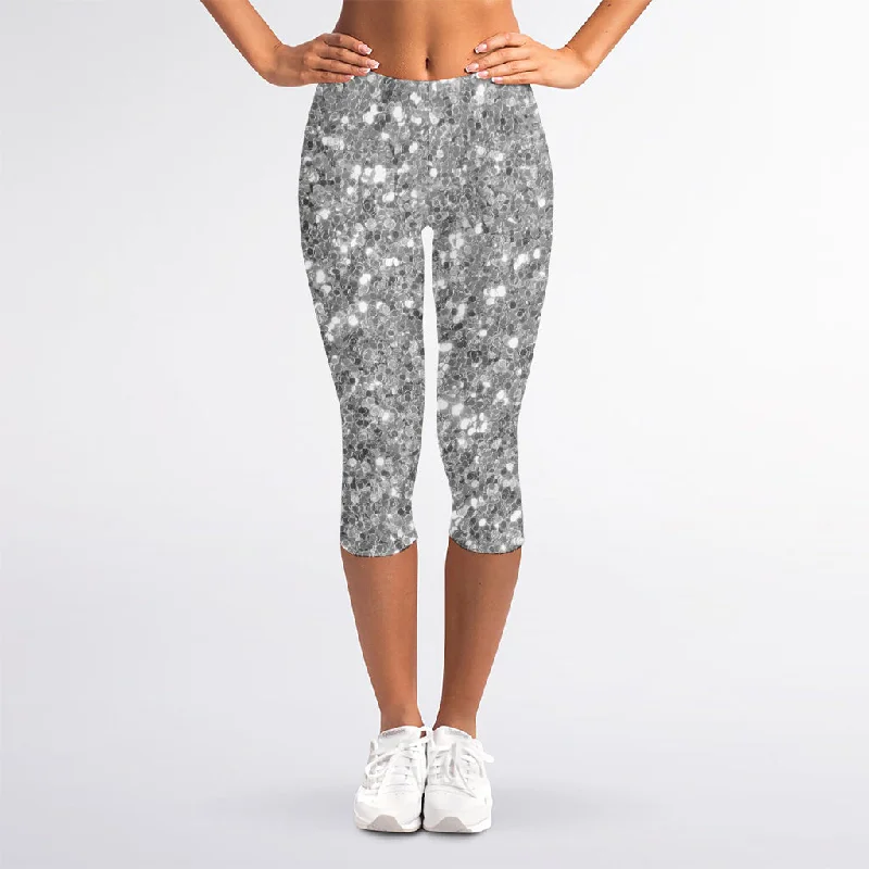 Unbeatable Prices Silver (NOT Real) Glitter Print Women's Capri Leggings