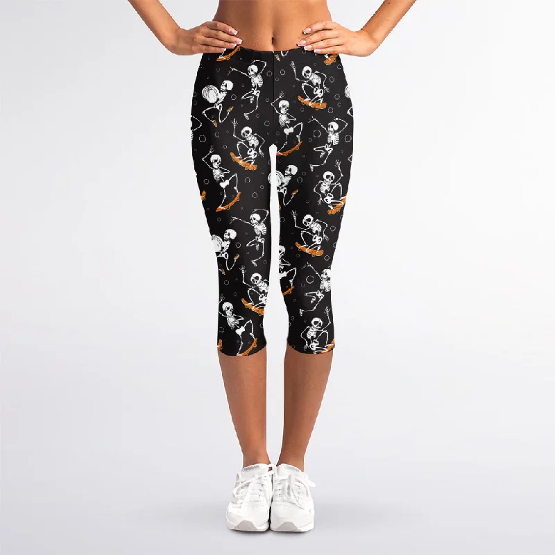 Stock Clearance Skateboarding Skeleton Pattern Print Women's Capri Leggings