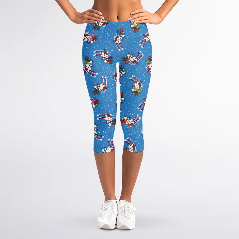 Sale Event Skiing Dog Pattern Print Women's Capri Leggings