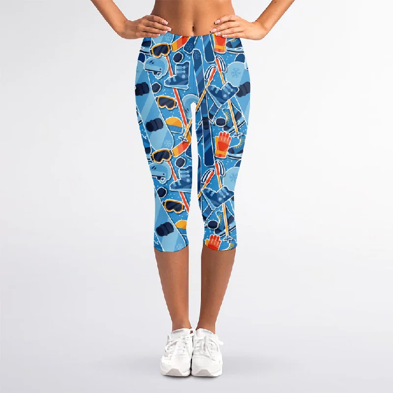Quick Sale Skiing Equipment Pattern Print Women's Capri Leggings