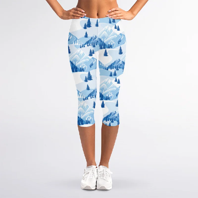 Exclusive Savings Skiing Mountain Print Women's Capri Leggings