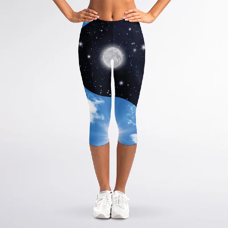 Low Prices Sky And Space Yin Yang Print Women's Capri Leggings