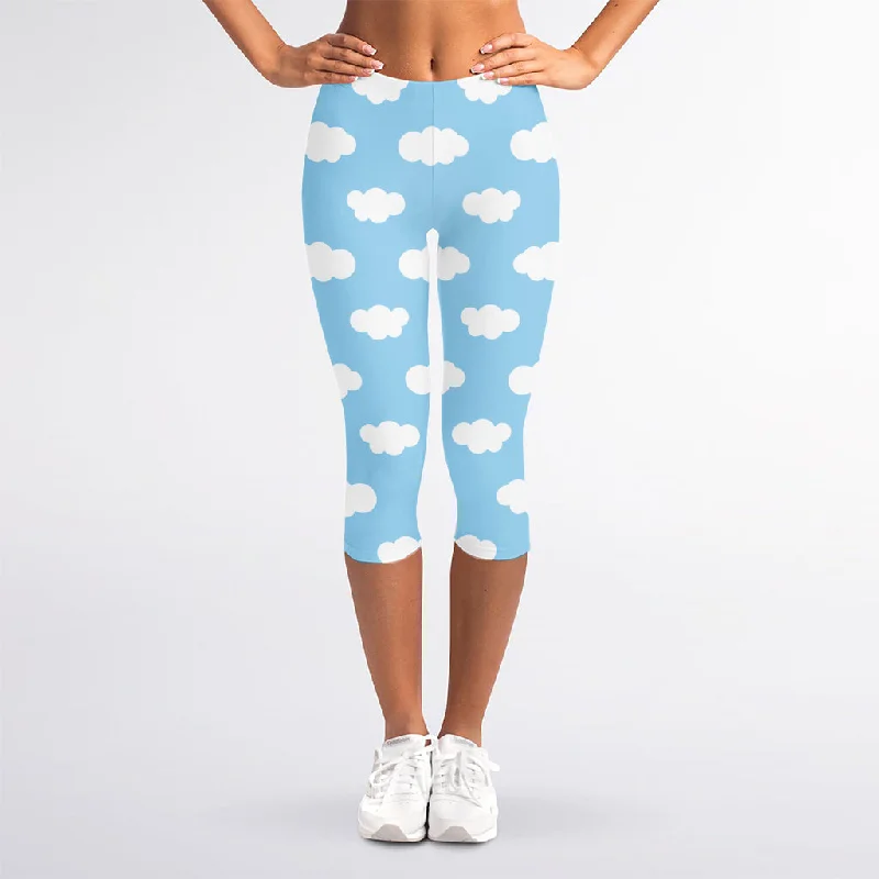 Great Deals Sky Cloud Pattern Print Women's Capri Leggings