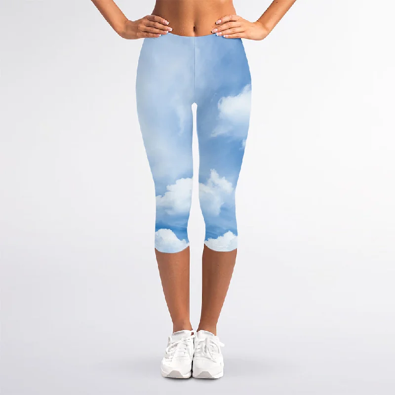 Final Clearance Sky Cloud Print Women's Capri Leggings