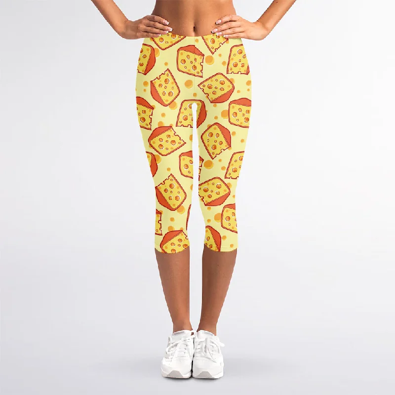 Savings Alert Slice Of Cheese Pattern Print Women's Capri Leggings
