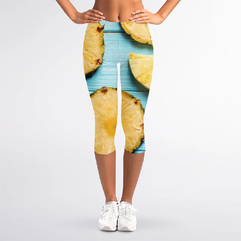 Savings Spectacular Sliced Pineapple Print Women's Capri Leggings
