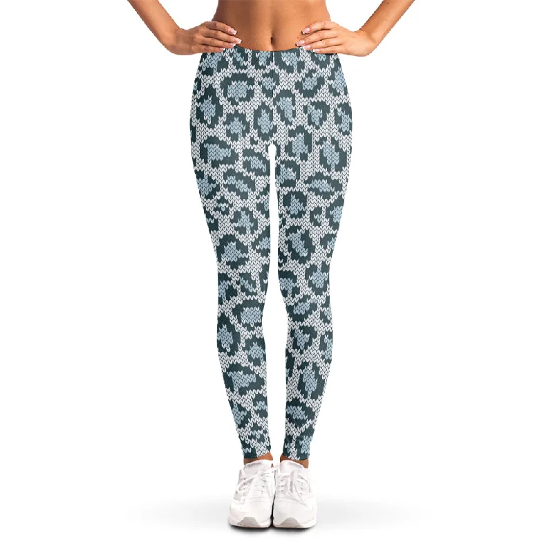 Final Sale Snow Leopard Knitted Pattern Print Women's Leggings
