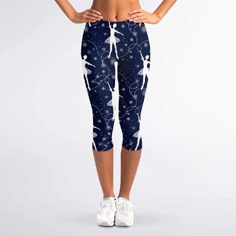 Sneak Peek Sale Snowflake Ballet Pattern Print Women's Capri Leggings
