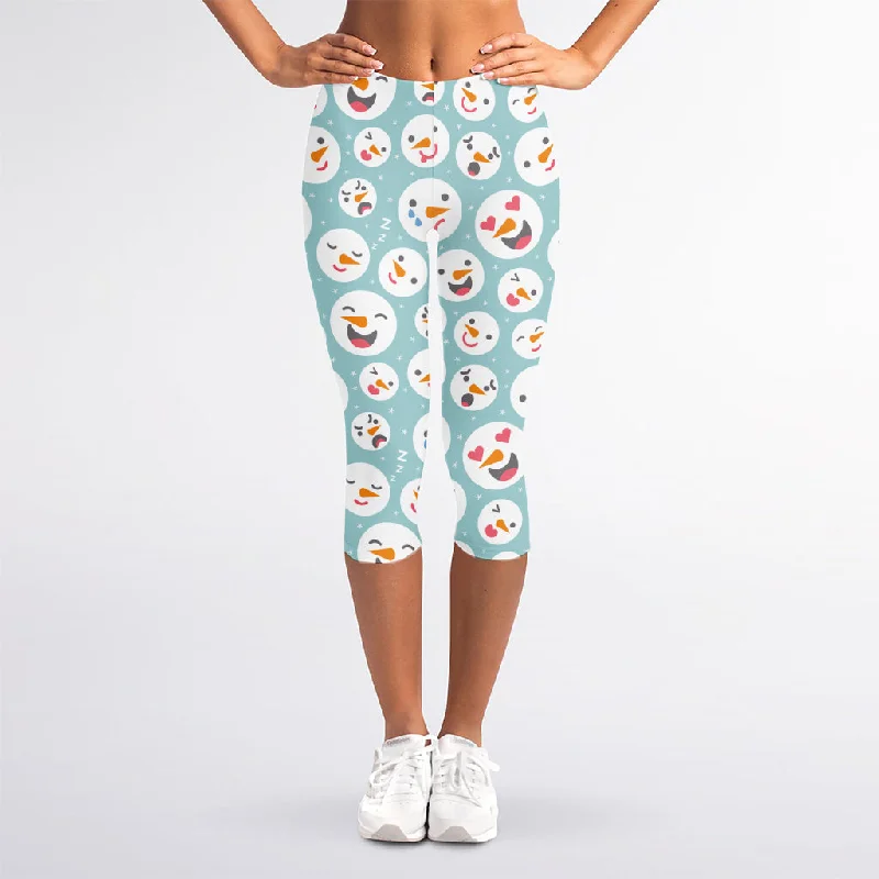 Anniversary Sale Snowman Emoji Pattern Print Women's Capri Leggings
