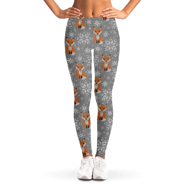 Today’s Deal Snowy Fox Knitted Pattern Print Women's Leggings